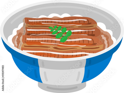 丼に入った、うな丼のイラスト