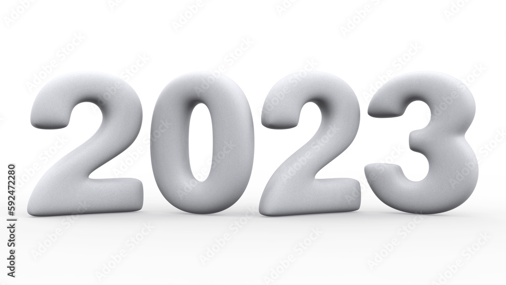 New Year 2023 Plump Shaped Smooth White and Grey 3d Lettering Isolated White Background 3d Rendering New Year 2023 Plump Shaped Smooth White and Grey 3d Lettering Isolated White Background 3d Rendering