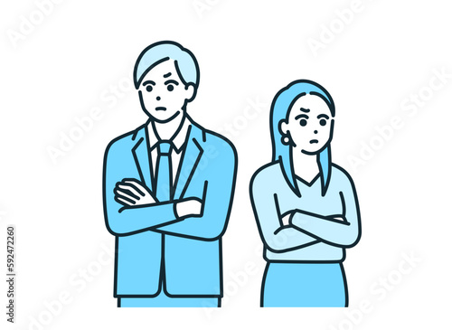 問題を抱えた男女。互いに不満を持つ夫婦のイラスト素材。