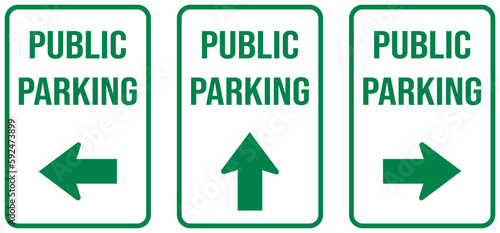 set of public parking with arrow - parking sign