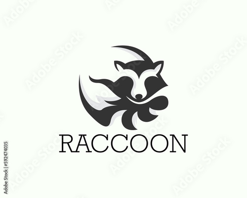 sleeping raccoon curled up looking at logo icon symbol design template illustration inspiration