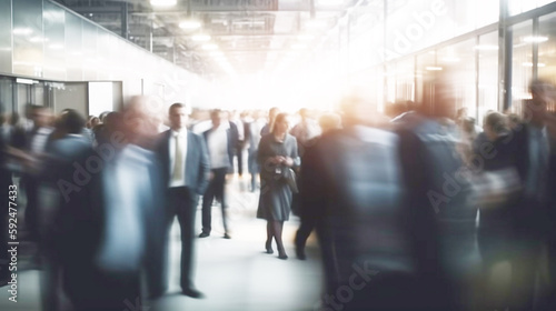 blurred business  people Walking on a modern walkway, abstakt image of people in the lobby of a modern business ,Generative AI photo