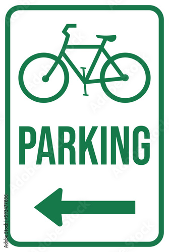 bicycle parking sign with left arrow.