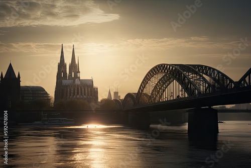 Obraz na płótnie cologne landscape picture created with Generative AI technology