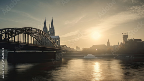 cologne city with church created with Generative AI technology photo