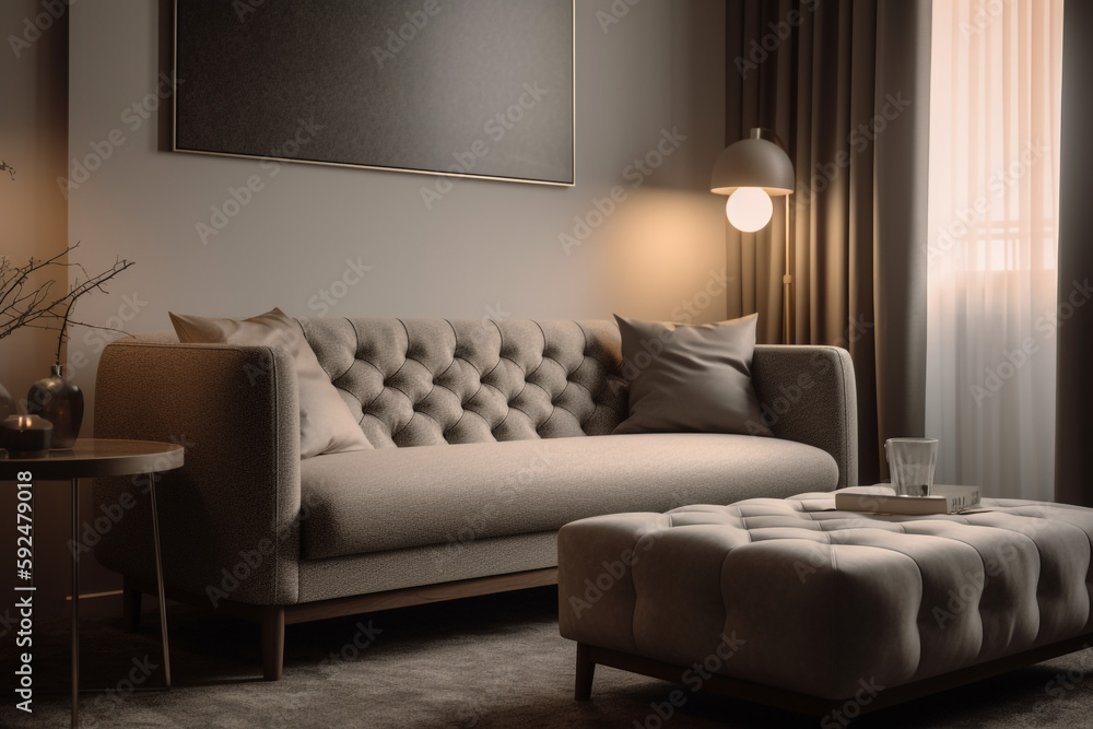 Fototapeta premium living room with a comfortable sofa and empty space, Generative AI 