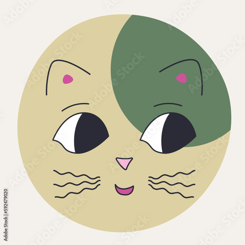 Funny cat face, abstract personage, mascot design, funny face, cute icon.