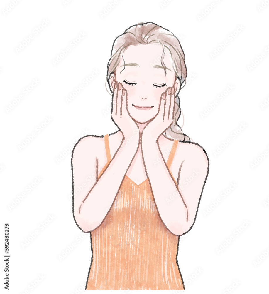 Illustration of a woman doing facial skin care. Illustration of a woman doing facial skin care.