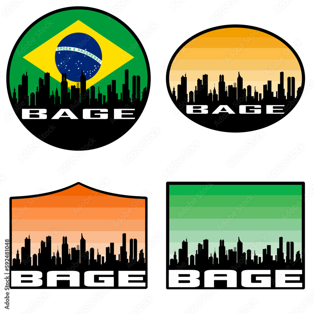 Bage Skyline Silhouette Brazil Flag Travel Souvenir Sticker Sunset Background Vector Illustration SVG EPS AI