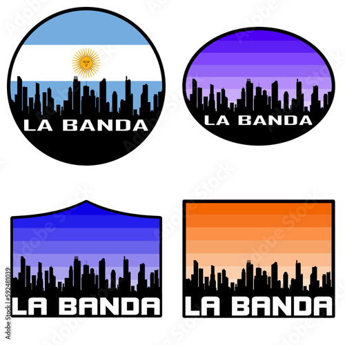 La Banda Skyline Silhouette Argentina Flag Travel Souvenir Sticker Sunset Background Vector Illustration SVG EPS AI