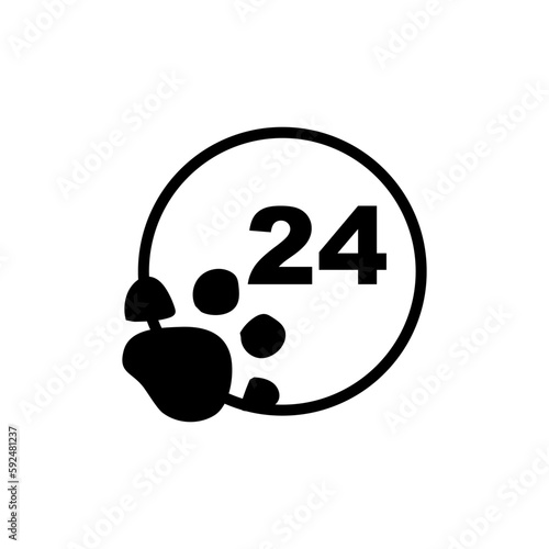 24/7 icon with animal paw print on white background