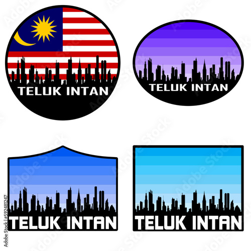 Teluk Intan Skyline Silhouette Malaysia Flag Travel Souvenir Sticker Sunset Background Vector Illustration SVG EPS AI photo