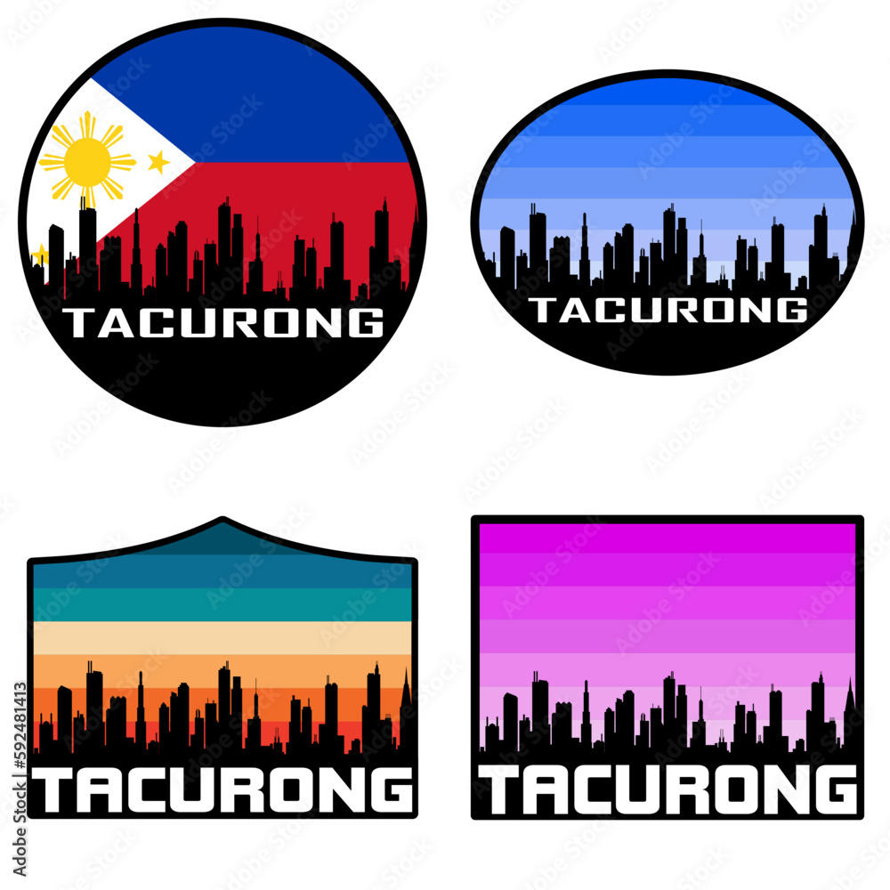 Tacurong Skyline Silhouette Philippines Flag Travel Souvenir Sticker Sunset Background Vector Illustration SVG EPS AI
