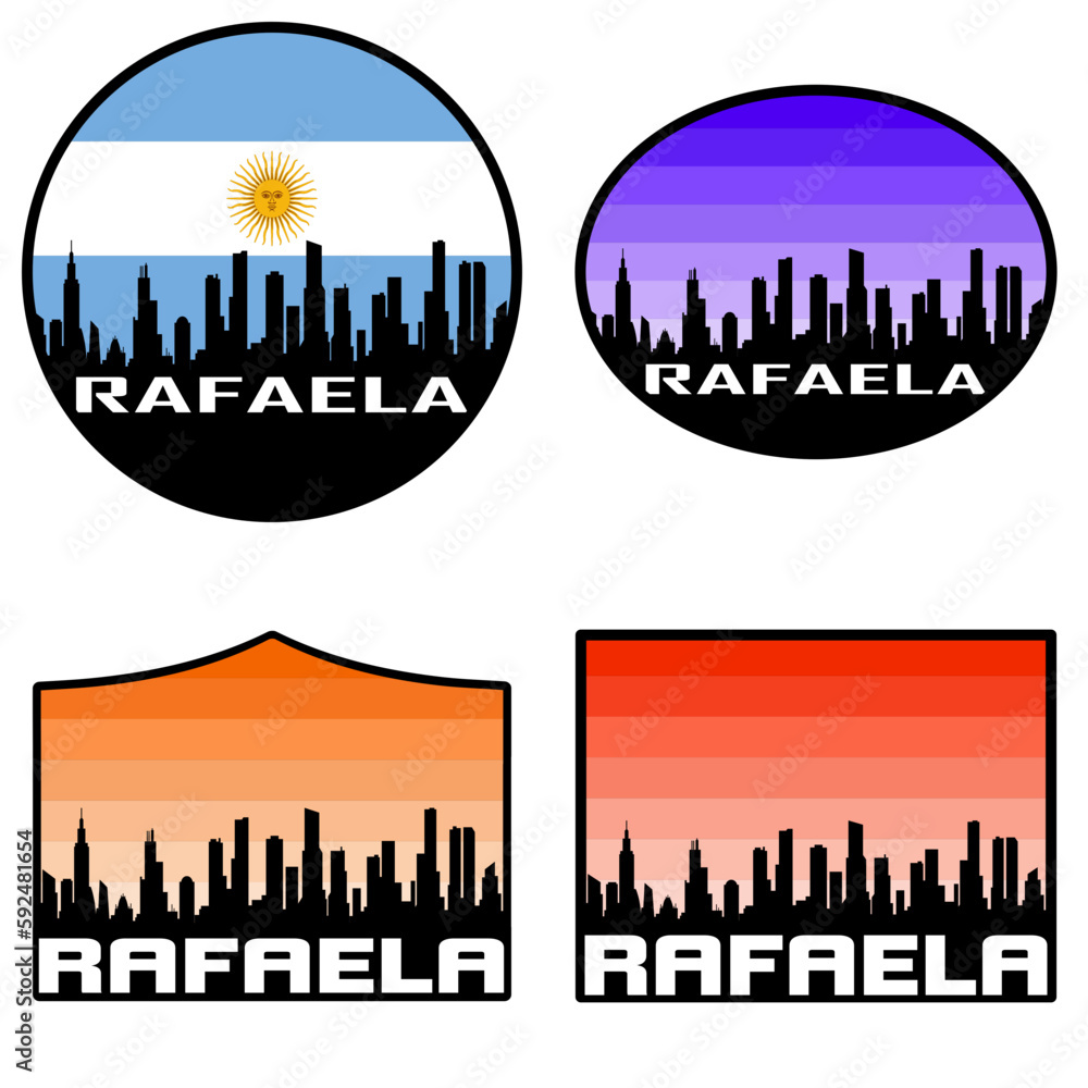 Rafaela Skyline Silhouette Argentina Flag Travel Souvenir Sticker Sunset Background Vector Illustration SVG EPS AI