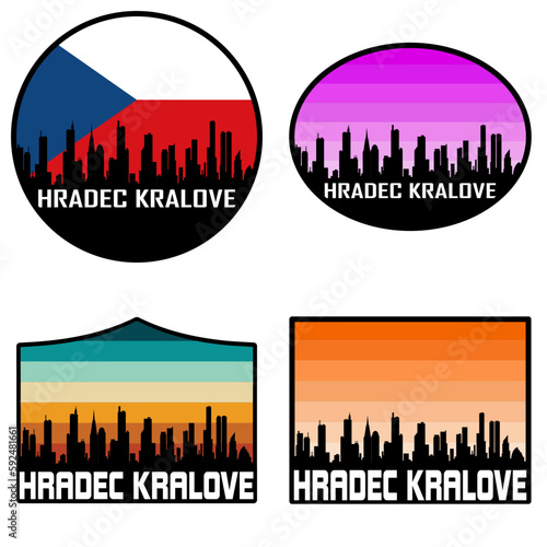 Принти на полотні Hradec Kralove Skyline Silhouette Czech Flag Travel Souvenir Sticker Sunset Back