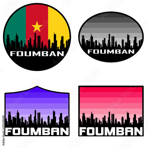 Foumban Skyline Silhouette Cameroon Flag Travel Souvenir Sticker Sunset Background Vector Illustration SVG EPS AI photo
