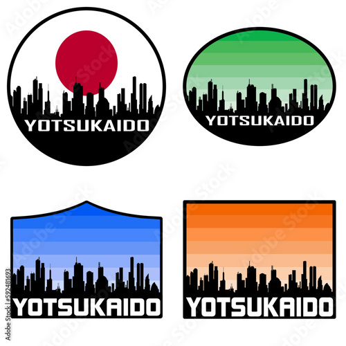 Yotsukaido Skyline Silhouette Japan Flag Travel Souvenir Sticker Sunset Background Vector Illustration SVG EPS AI