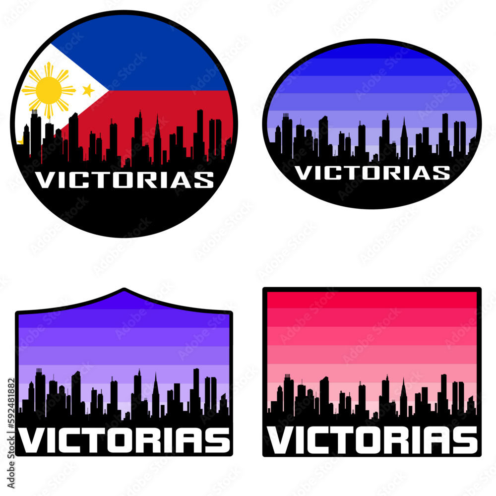 Victorias Skyline Silhouette Philippines Flag Travel Souvenir Sticker Sunset Background Vector Illustration SVG EPS AI