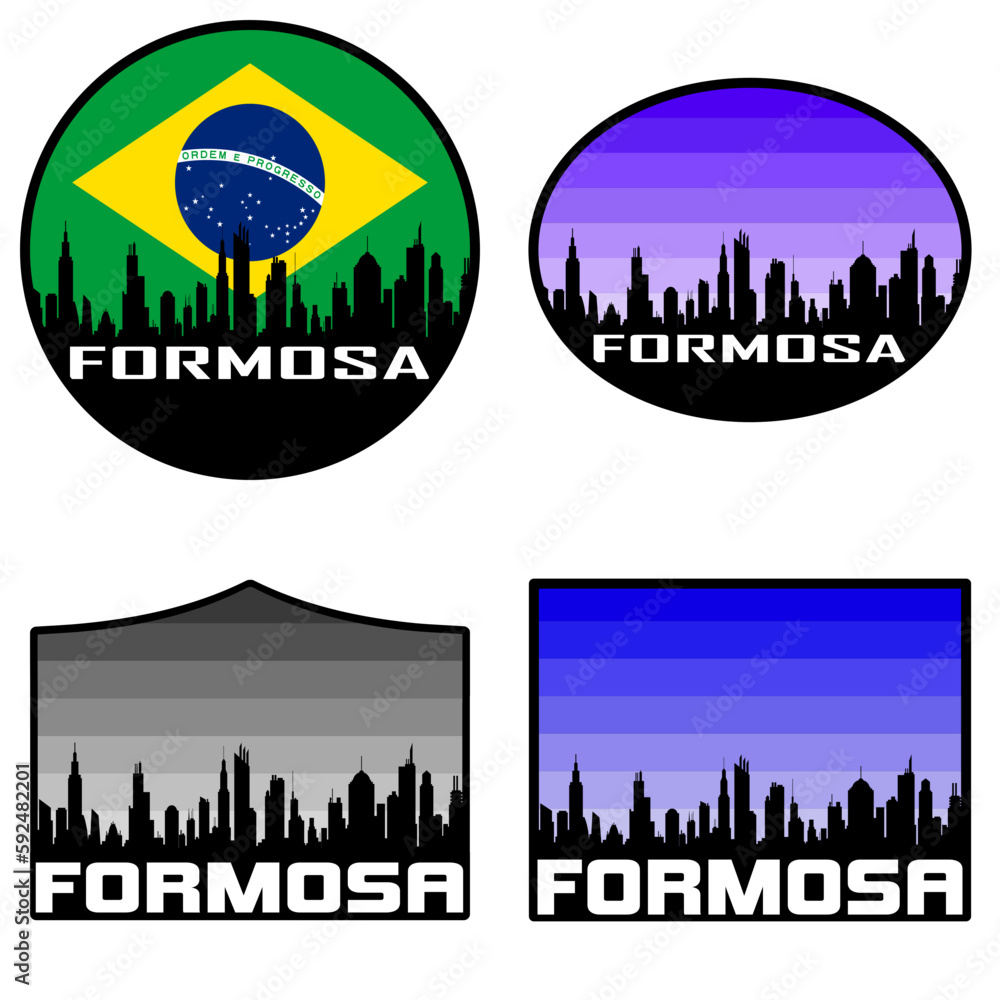 Formosa Skyline Silhouette Brazil Flag Travel Souvenir Sticker Sunset Background Vector Illustration SVG EPS AI