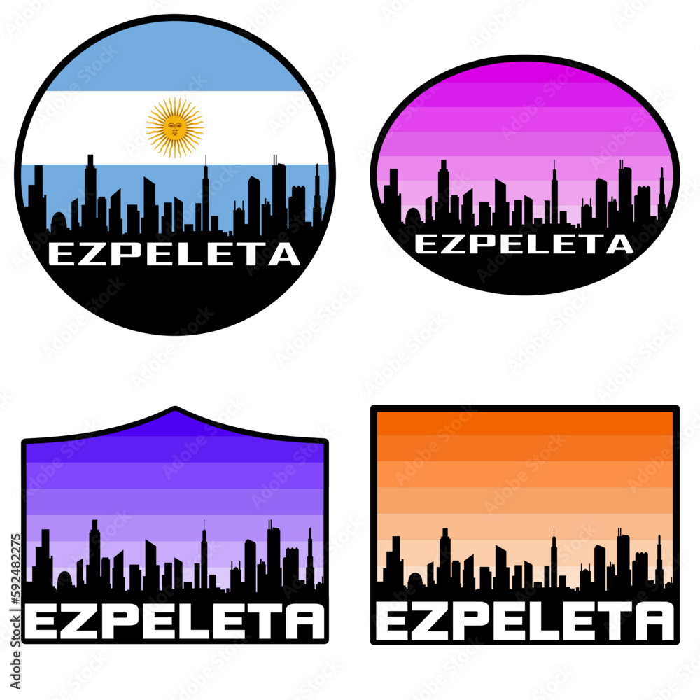 Ezpeleta Skyline Silhouette Argentina Flag Travel Souvenir Sticker Sunset Background Vector Illustration SVG EPS AI