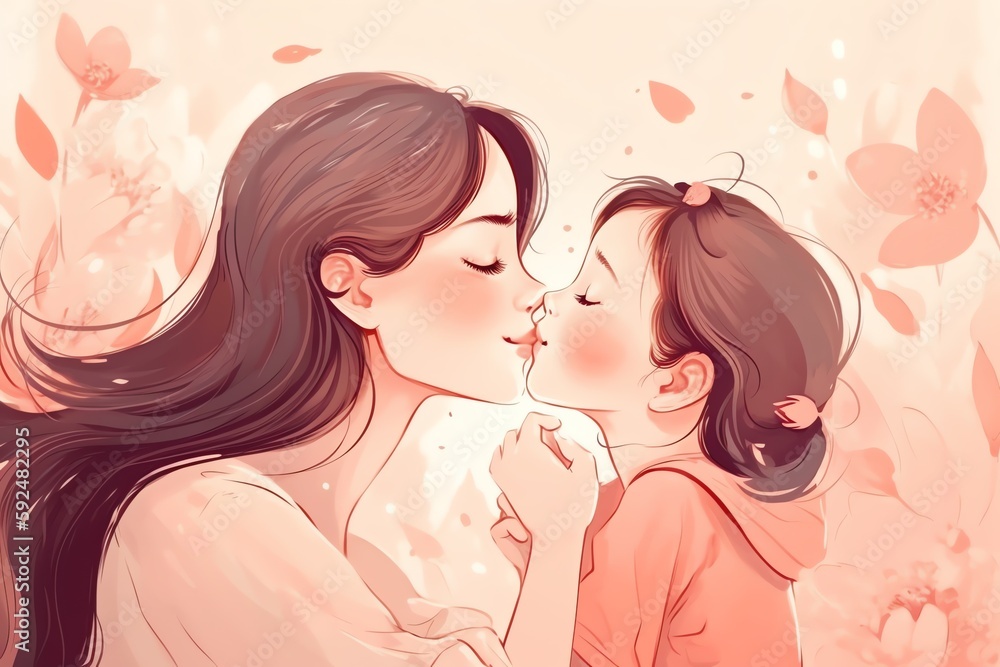 daughter kissing mother