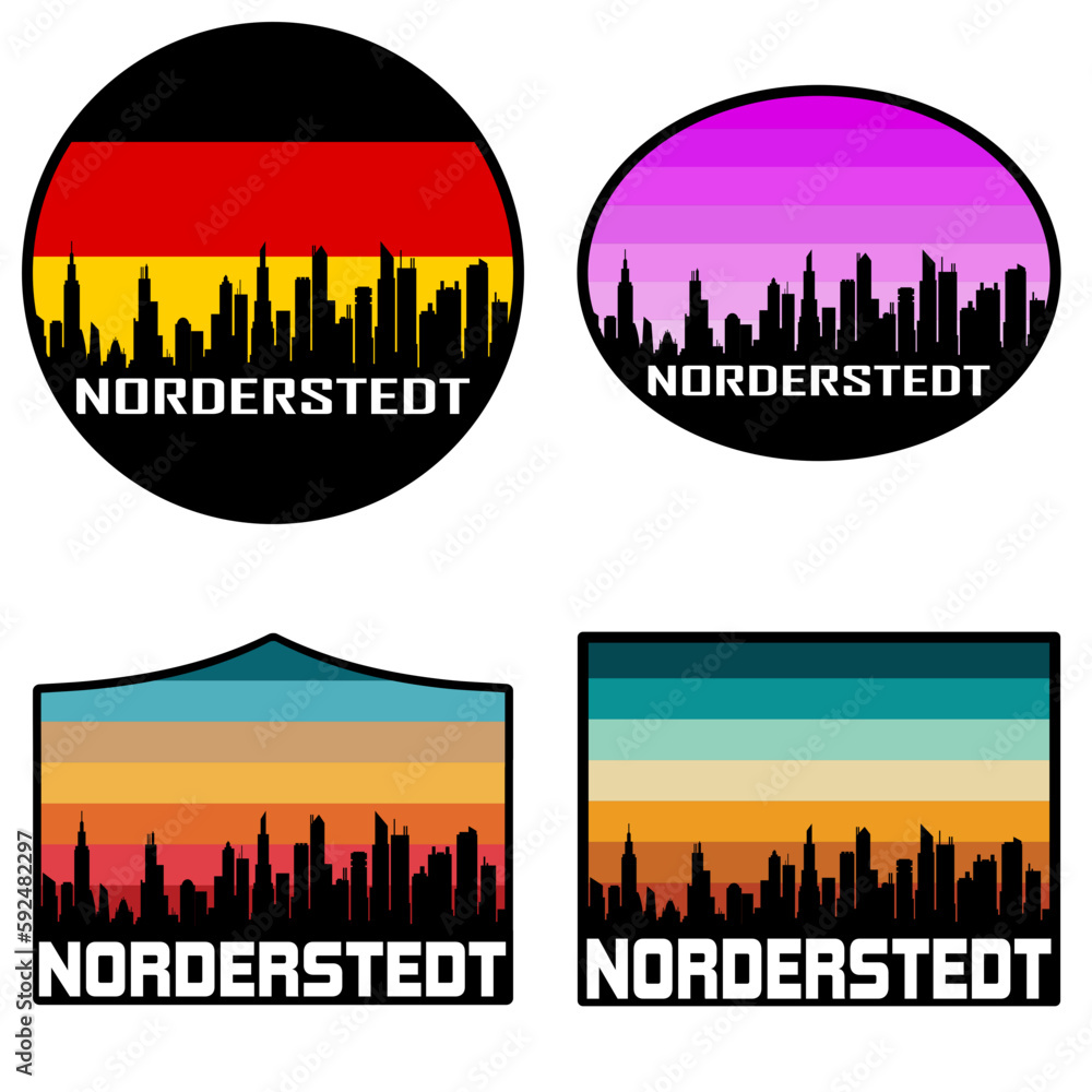 Norderstedt Skyline Silhouette Germany Flag Travel Souvenir Sticker Sunset Background Vector Illustration SVG EPS AI