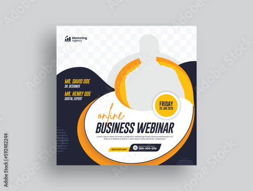 Online live webinar and business conference, square banner, social media post, and web banner template