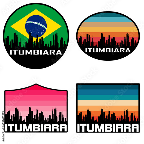 Itumbiara Skyline Silhouette Brazil Flag Travel Souvenir Sticker Sunset Background Vector Illustration SVG EPS AI photo