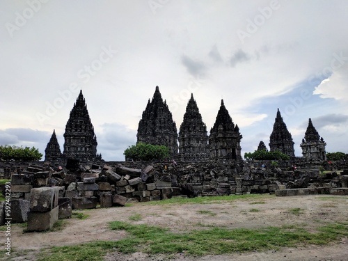 Yogyakarta  Indonesia     January 14  2020   Shrine Of Prambanan Hindu Temple Compound Included In World Heritage List. Monumental Ancient Architecture  Carved Stone Walls. Selected Focus