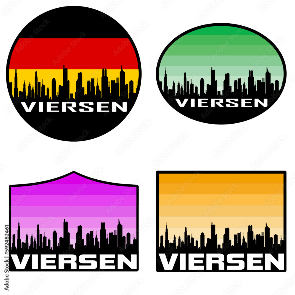 Viersen Skyline Silhouette Germany Flag Travel Souvenir Sticker Sunset Background Vector Illustration SVG EPS AI