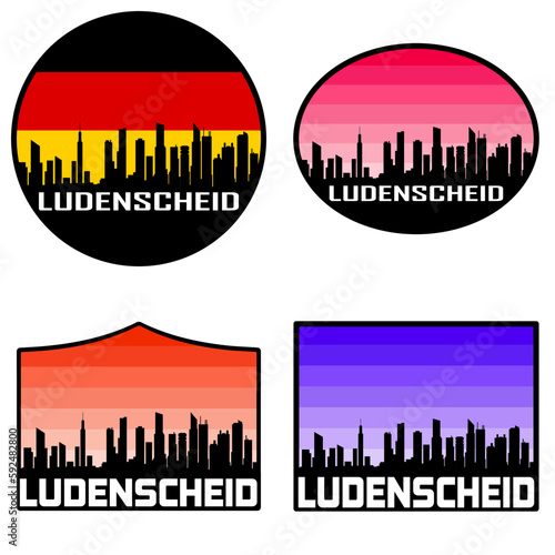 Ludenscheid Skyline Silhouette Germany Flag Travel Souvenir Sticker Sunset Background Vector Illustration SVG EPS AI photo