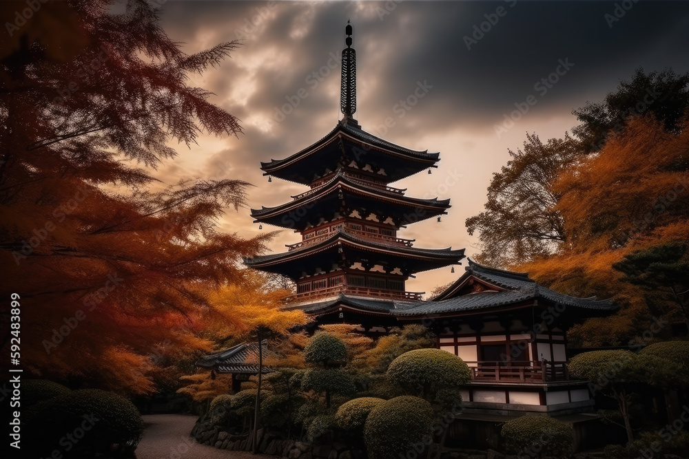 japanese temple in spring Generative AI, Generativ, KI, japanese temple in spring Generative AI, Generativ, KI,