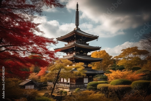 japanese temple in spring Generative AI, Generativ, KI, 