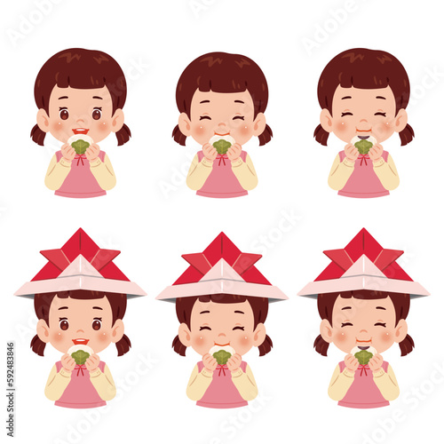 柏餅を食べる女の子　上半身