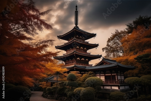 japanese temple in spring Generative AI  Generativ  KI  