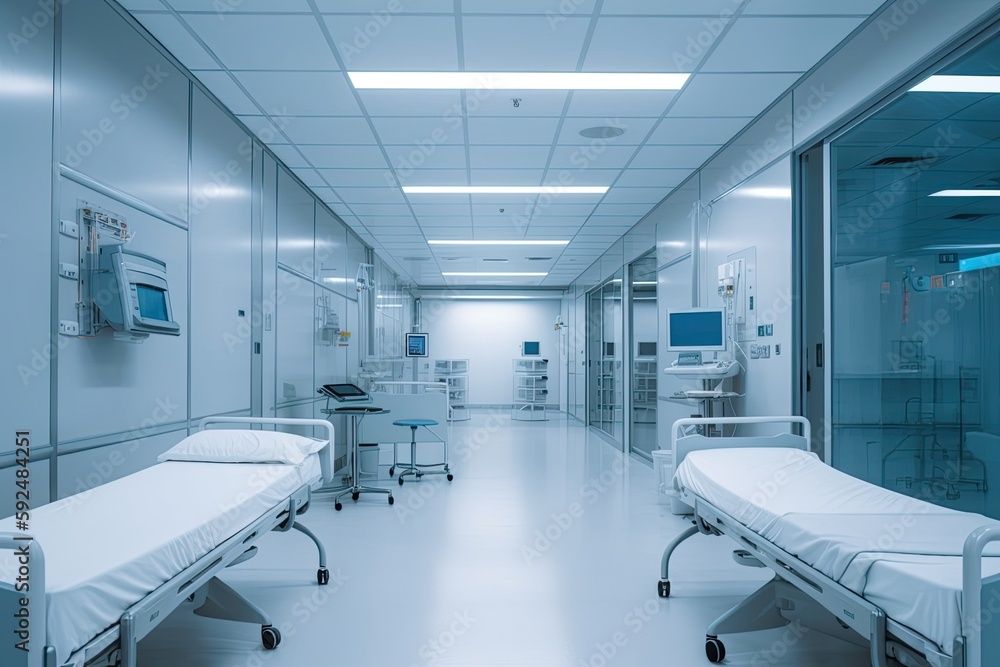 Modern hospital's isolated rooms. Photo generative AI Modern hospital's isolated rooms. Photo generative AI