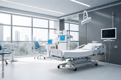 Luxurious Modern Hospital Room w City View. Photo generative AI