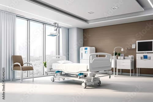 Luxurious Modern Hospital Room w City View. Photo generative AI