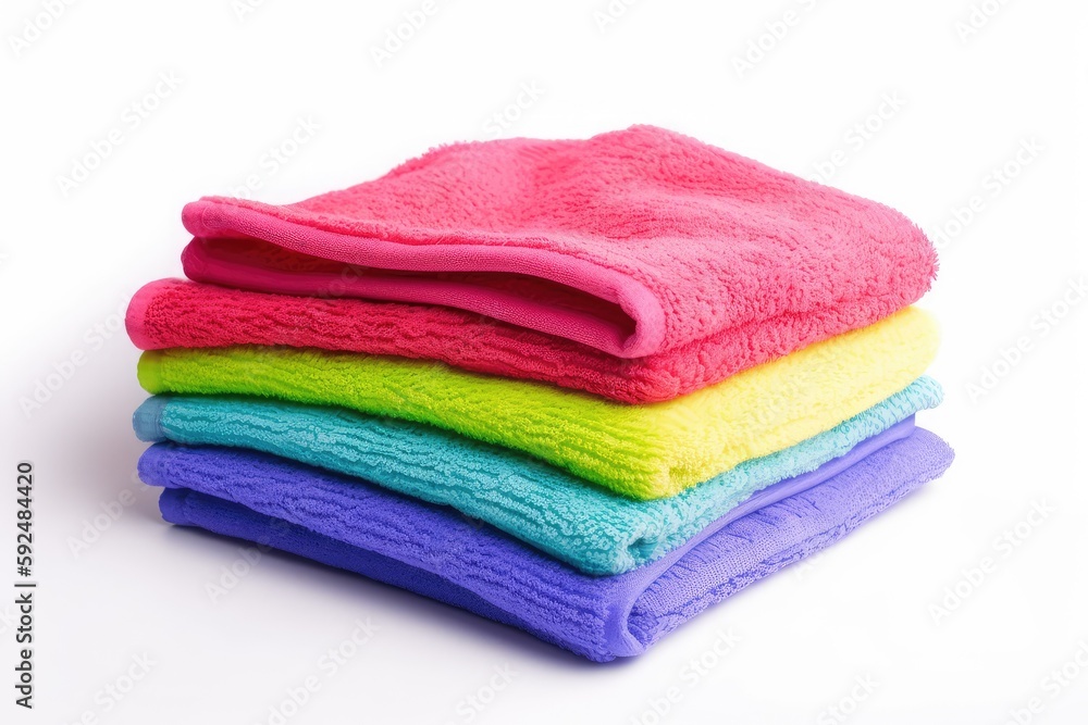 Colored Washcloths on White BG. Photo generative AI Colored Washcloths on White BG. Photo generative AI