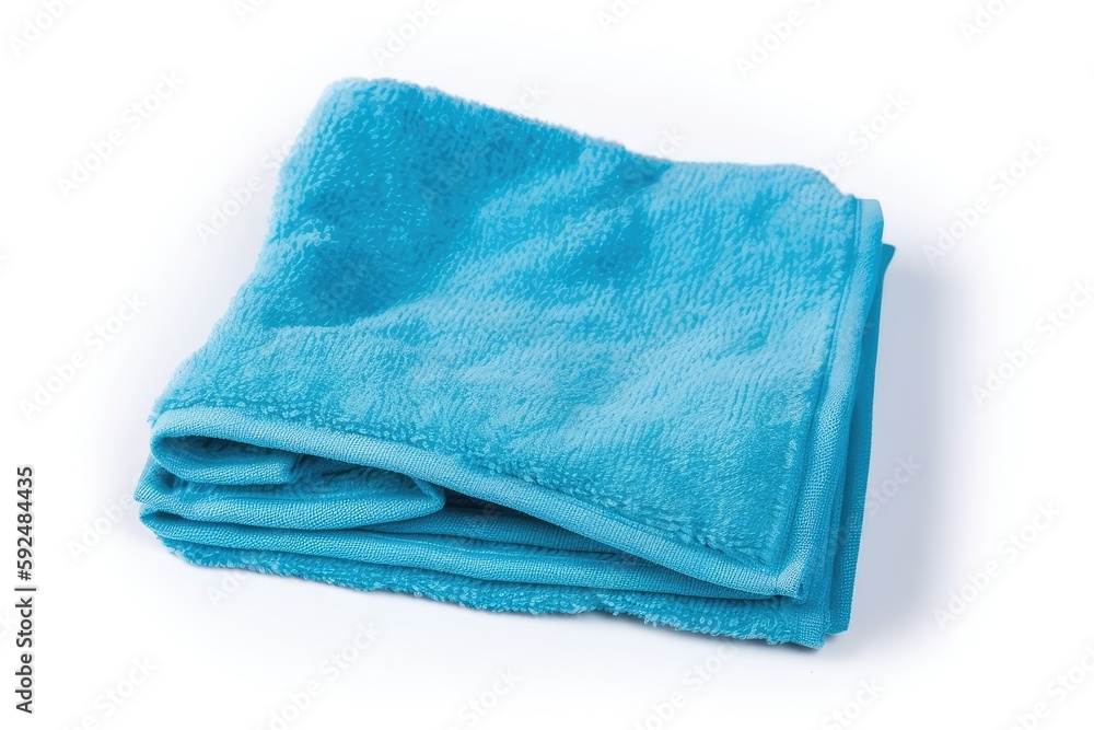 Blue microfiber cloth on white background. Photo generative AI Blue microfiber cloth on white background. Photo generative AI