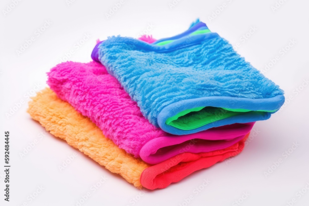 Colored Washcloths on White BG. Photo generative AI Colored Washcloths on White BG. Photo generative AI