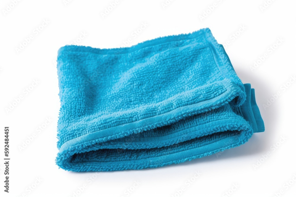 Blue microfiber cloth on white background. Photo generative AI Blue microfiber cloth on white background. Photo generative AI