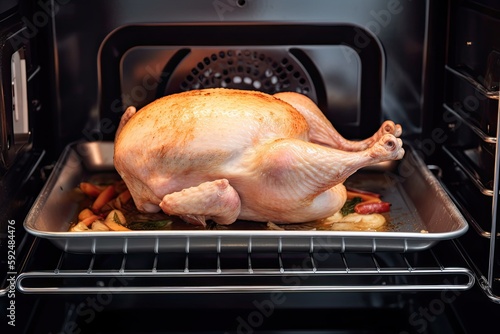 Roasting Chicken with Digital Thermometer for Food Safety. Photo generative AI photo
