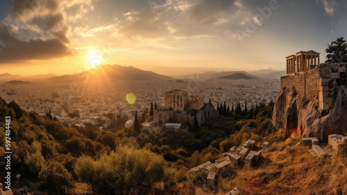 sunset over athen  greece created with Generative AI technology