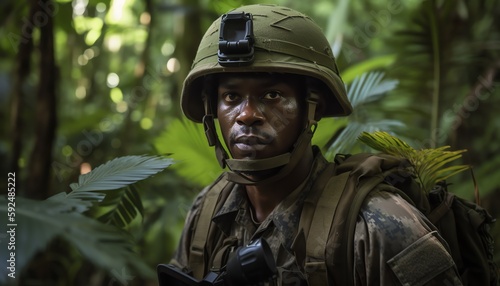 soldier in camouflage in jungle