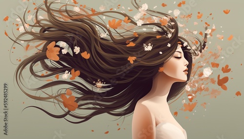 portrait of a woman with flowers and butterflies in her hair