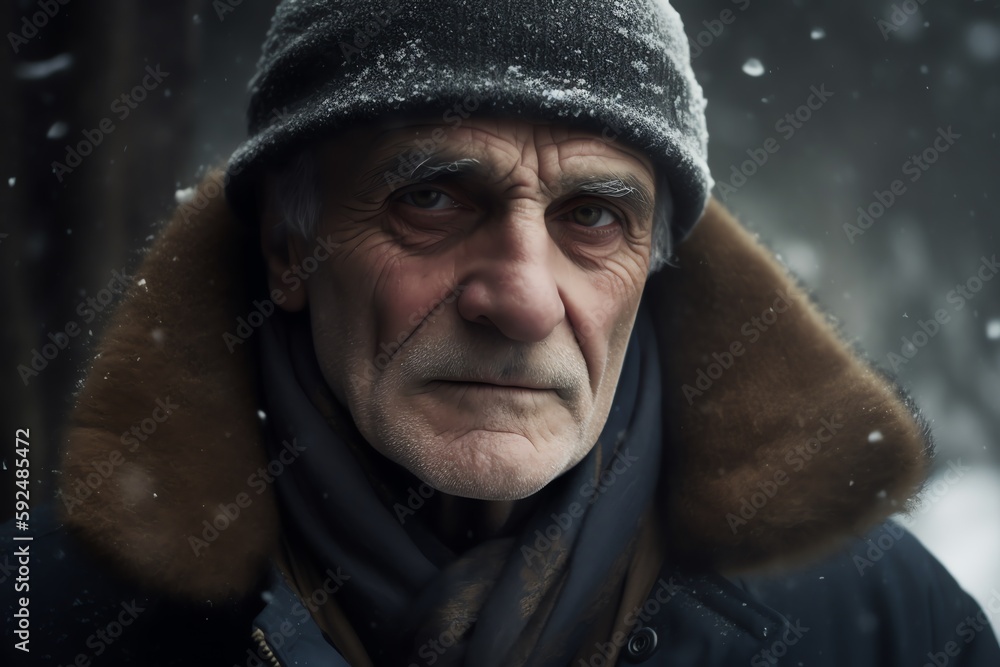 portrait of a frozen elderly man in winter portrait of a frozen elderly man in winter
