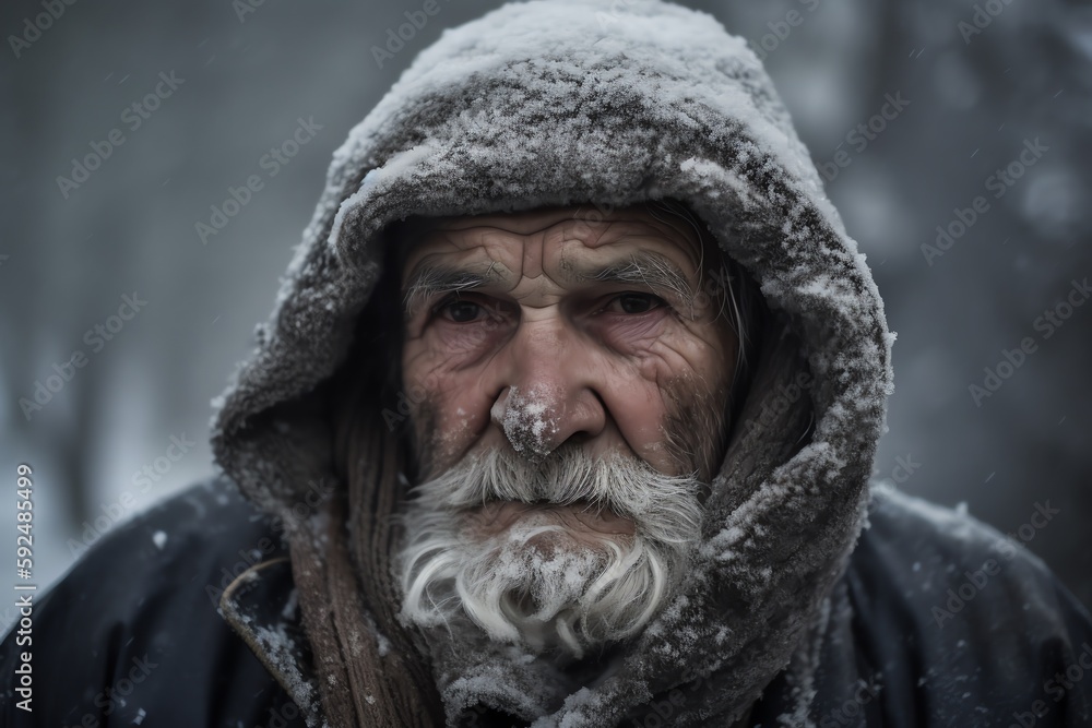 portrait of a frozen elderly man in winter portrait of a frozen elderly man in winter