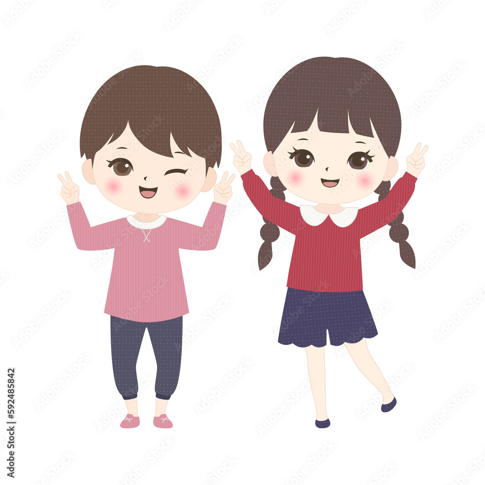 ピースをする子供たち ピースをする子供たち