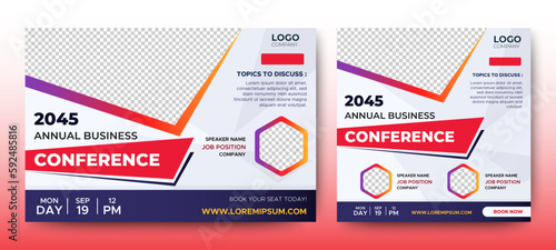 Business Conference live webinar banner invitation and social media post template. Business webinar invitation design. Vector
